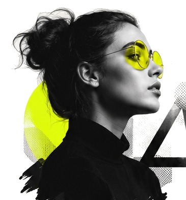 Creative portrait in black and white with lime accent